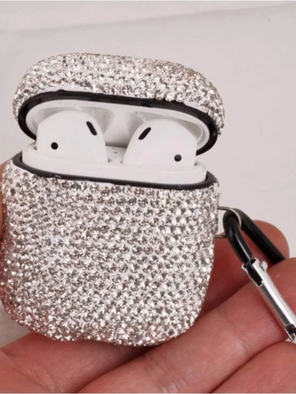 Sparkly Rhinestone AirPods Case with keychain-White Shockproof Protective Cover